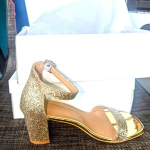 Glitter Ankle Strap chunky Heeled Sandals